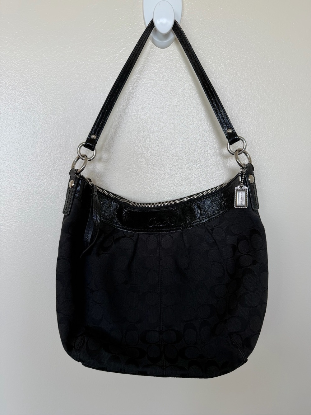 COACH F13744 Signature ashley Shoulder Leather trim Hobo Bag handbag